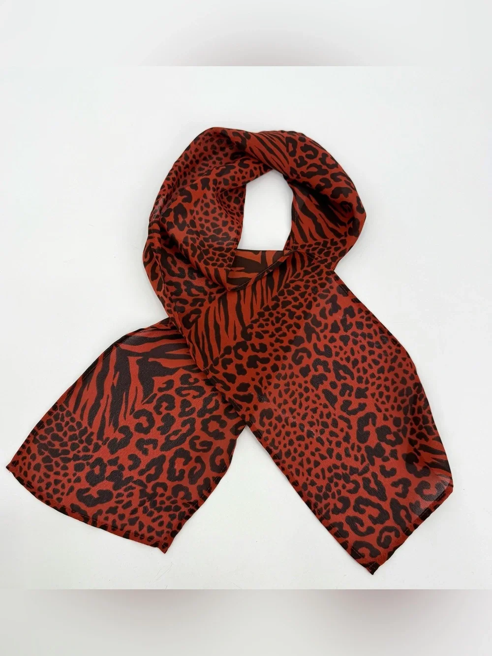 Scarf Vintage Dark Orange Leopard Zebra Print Lightweight Sheer Animal Print